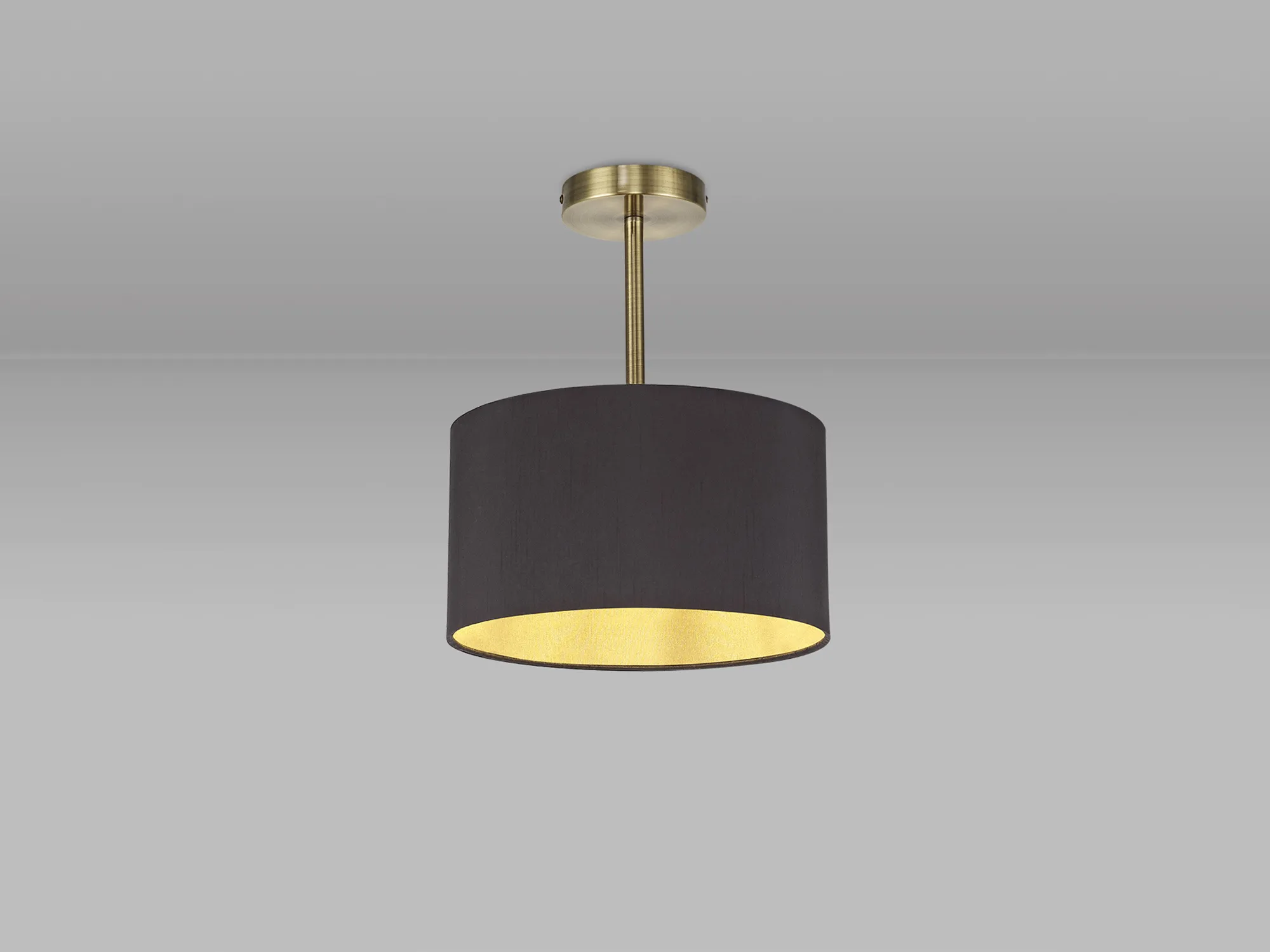 Baymont 30cm Semi Flush 1 Light Antique Brass; Midnight Black/Green Olive DK0163  Deco Baymont AB BL/GR